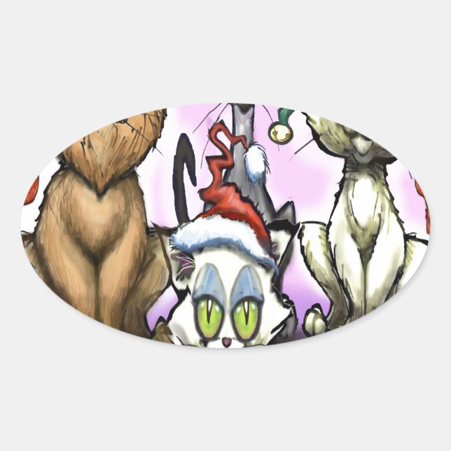 Cats Christmas Hats Oval Sticker (Front)