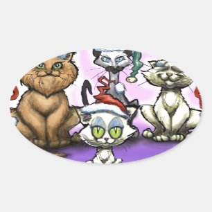 Cats Christmas Hats Oval Sticker