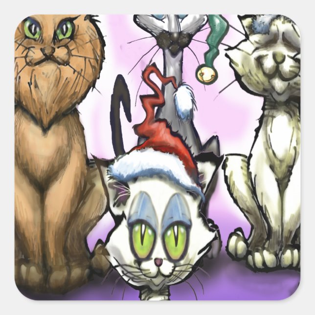 Cats Christmas Hats Square Sticker (Front)