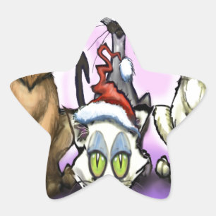 Cats Christmas Hats Star Sticker