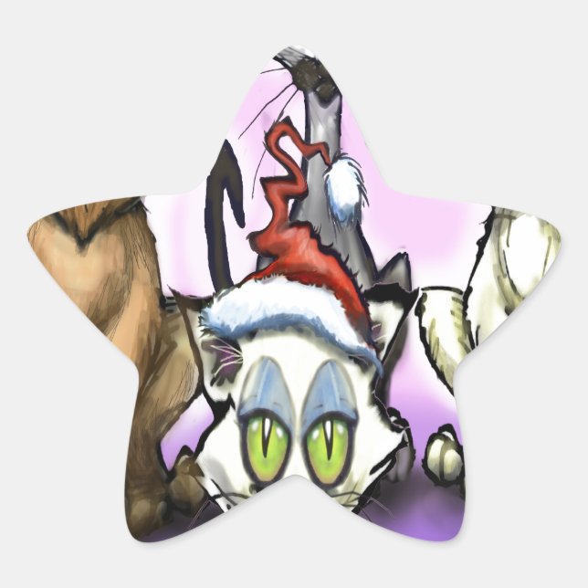 Cats Christmas Hats Star Sticker (Front)