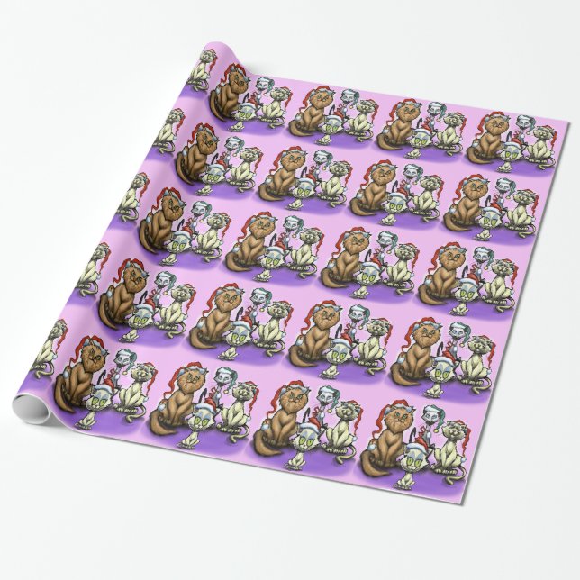 Cats Christmas Hats Wrapping Paper (Unrolled)
