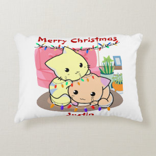 Cats christmas on mat, personalized name  decorative cushion