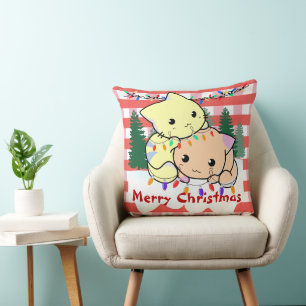 Cats christmas on snow, personalised name  cushion