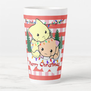 Cats christmas on snow, personalised name  latte mug