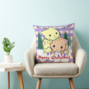 Cats christmas on snow, personalised name  throw p cushion