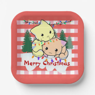 Cats christmas on snow, personalized name  latte paper plate