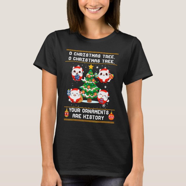 Cats Christmas   Ornaments Pajama Family Matching T-Shirt (Front)