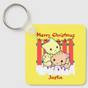 Cats christmas out door, personalised name key ring