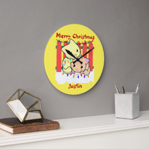 Cats christmas out door, personalised name large clock