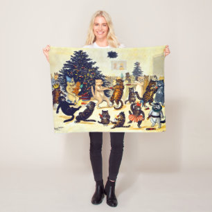 Cat's Christmas Party, Louis Wain Fleece Blanket