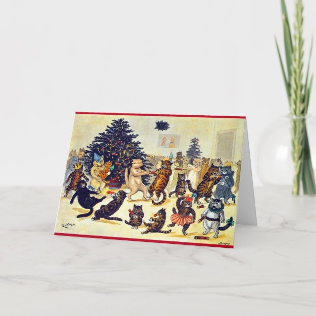 Cat's Christmas Party, Louis Wain Holiday Card (Front)