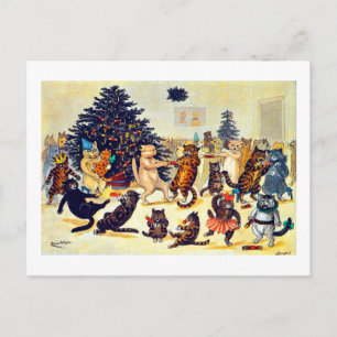 Cat's Christmas Party, Louis Wain Holiday Postcard