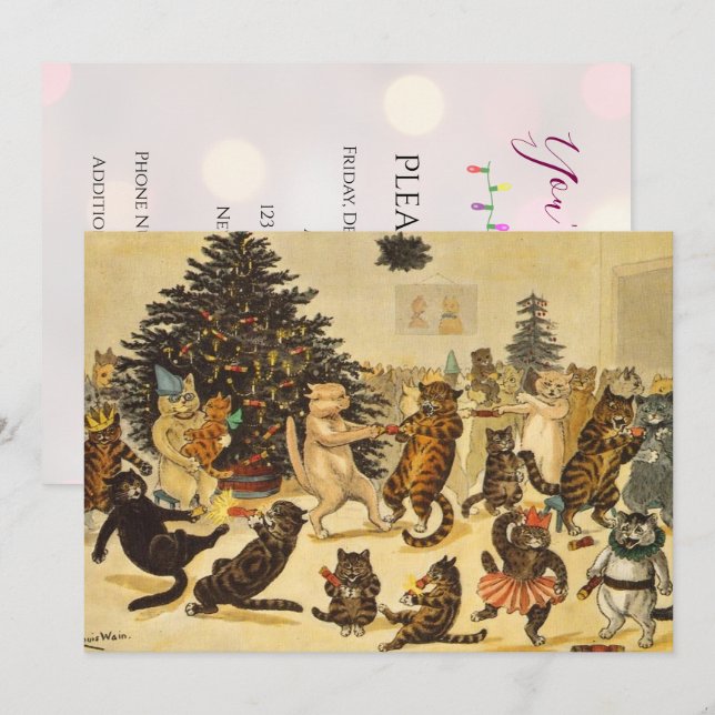Cat's Christmas Party - Louis Wain Invitations (Front/Back)
