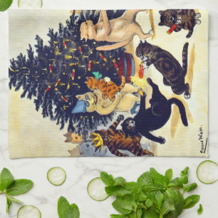 Cat's Christmas Party, Louis Wain Tea Towel