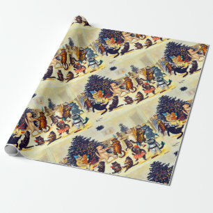 Cat's Christmas Party, Louis Wain Wrapping Paper