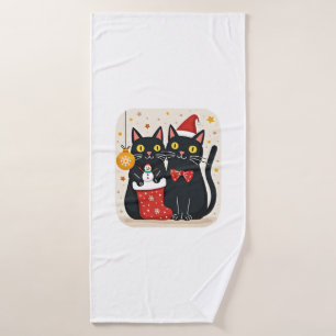 Cats Christmas Retro 50s 60s Xmas (1) Bath Towel