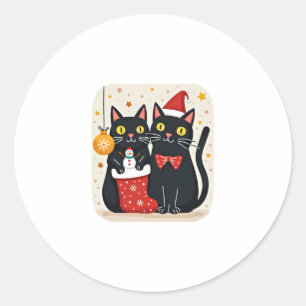 Cats Christmas Retro 50s 60s Xmas (1) Classic Round Sticker