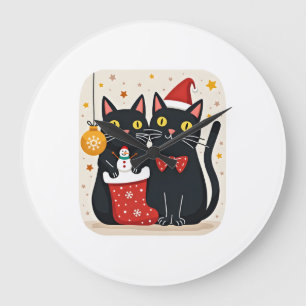 Cats Christmas Retro 50s 60s Xmas (1) Large Clock