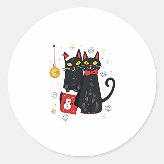 Cats Christmas Retro 50s 60s Xmas (2) Classic Round Sticker (Front)