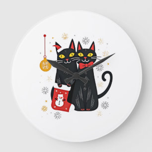 Cats Christmas Retro 50s 60s Xmas (2) Large Clock