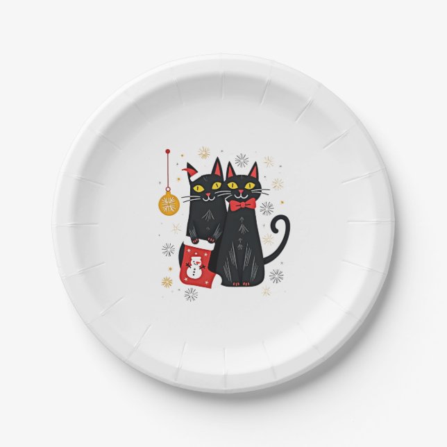 Cats Christmas Retro 50s 60s Xmas (2) Paper Plate (Front)