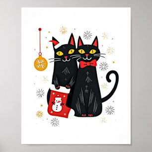 Cats Christmas Retro 50s 60s Xmas (2) Poster
