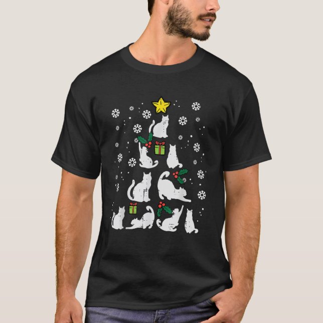 Cats Christmas Tree Cute Cat Lover Xmas Winter Wom T-Shirt (Front)