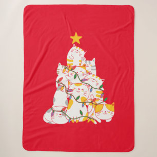 Cats Christmas Tree Funny Cats Christmas Sherpa Blanket