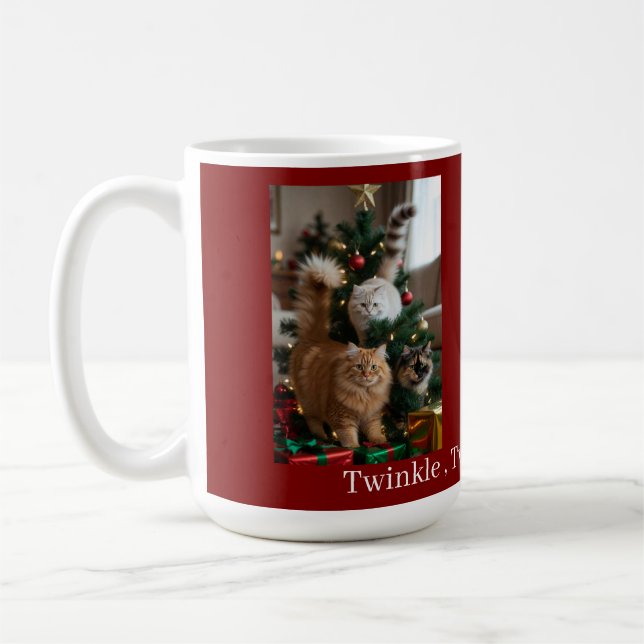 Cats Christmas Tree, Image Names Text, Customize,  Coffee Mug (Left)