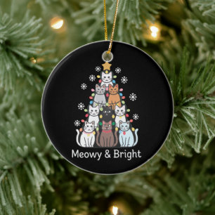 Cats Christmas Tree Meowy Bright Cute Xmas Ceramic Ornament