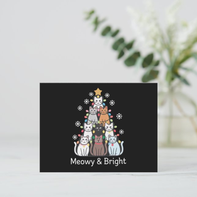 Cats Christmas Tree Meowy Bright Cute Xmas  Postcard (Standing Front)