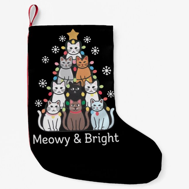 Cats Christmas Tree Meowy Bright Cute Xmas  Small Christmas Stocking (Front)