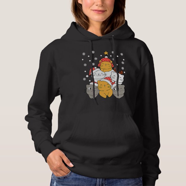 Cats Christmas Tree Xmas Cats Lovers Kids Mens Wom Hoodie (Front)