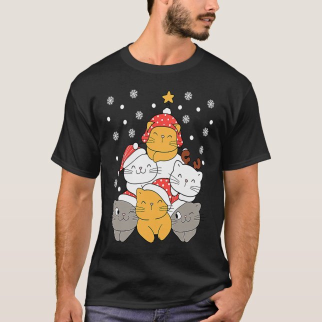 Cats Christmas Tree Xmas Cats Lovers Kids Mens Wom T-Shirt (Front)