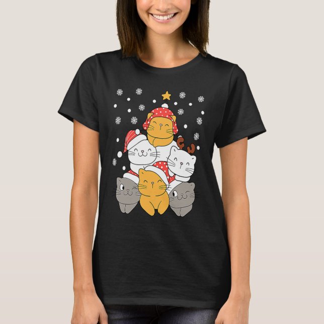 Cats Christmas Tree Xmas Cats Lovers Kids Mens Wom T-Shirt (Front)