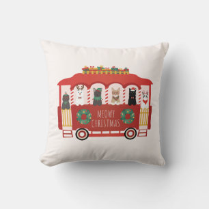 Cats Christmas Trolly Meowy Christmas Cushion