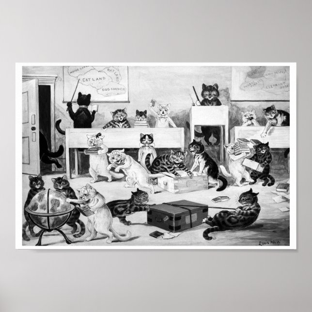 Cats Classroom Discipline, Louis Wain Poster (Front)