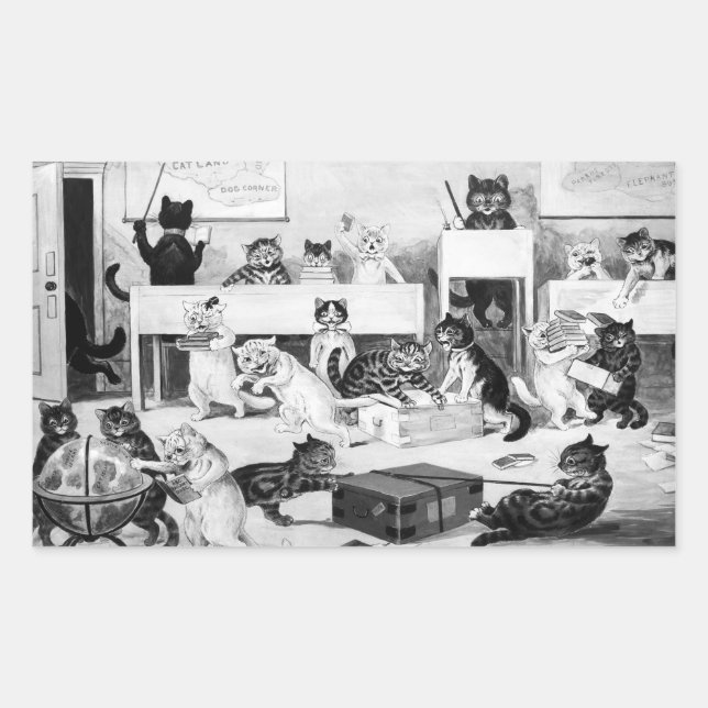 Cats Classroom Discipline, Louis Wain Rectangular Sticker (Front)
