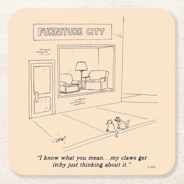 Cats Clawing Furniture Square Paper Coaster (Front)