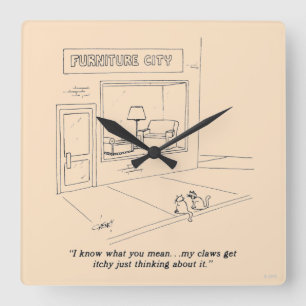 Cats Clawing Furniture Square Wall Clock