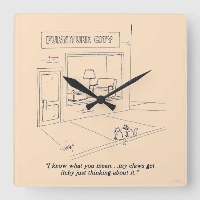 Cats Clawing Furniture Square Wall Clock (Front)