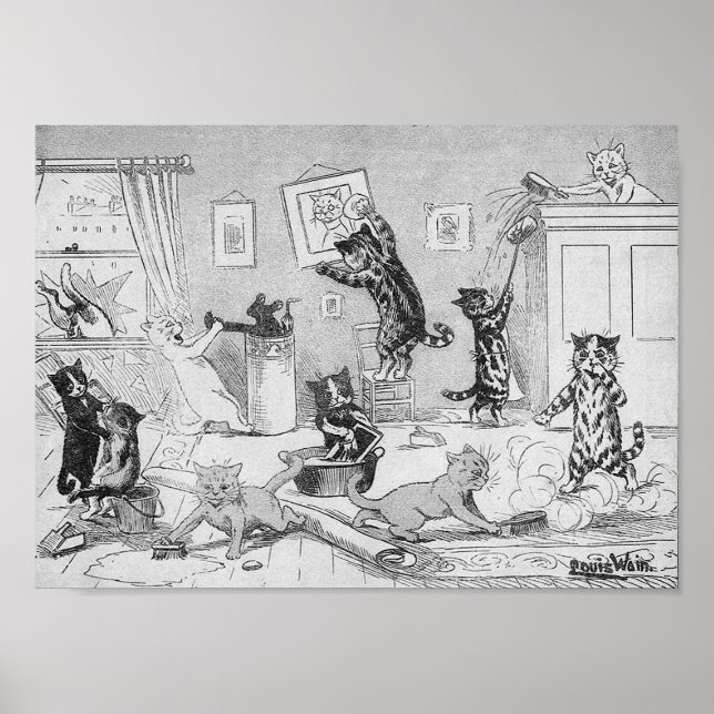 Cats Cleaning in Spring, Louis Wain Poster (Front)