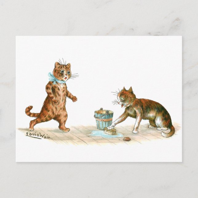 Cats Cleaning Louis Wain Postcard (Front)