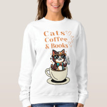 Cats Coffee and Books Cool Cat