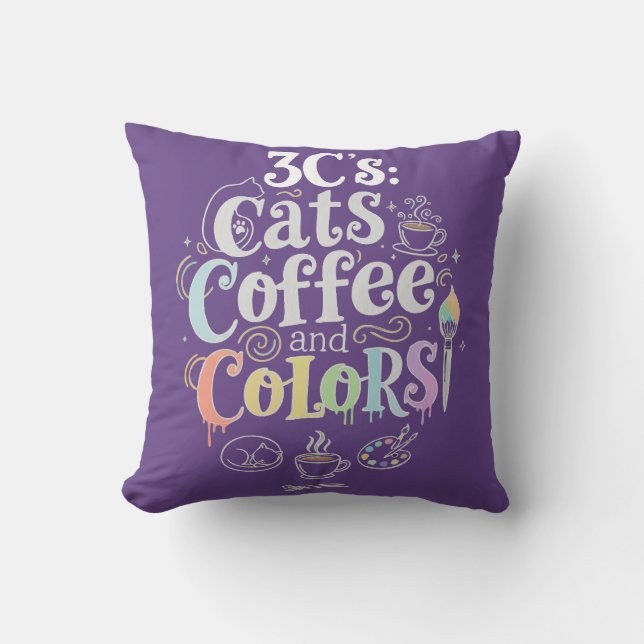 Cats Coffee and Colours Cushion (Front)