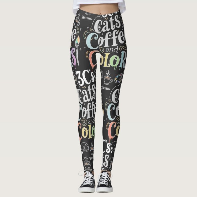 Cats Coffee and Colours Leggings (Front)