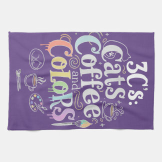 Cats Coffee and Colours Tea Towel