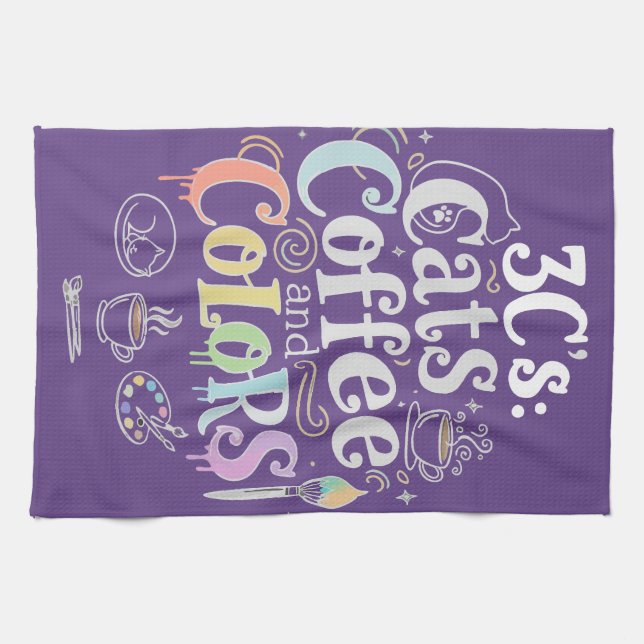 Cats Coffee and Colours Tea Towel (Horizontal)