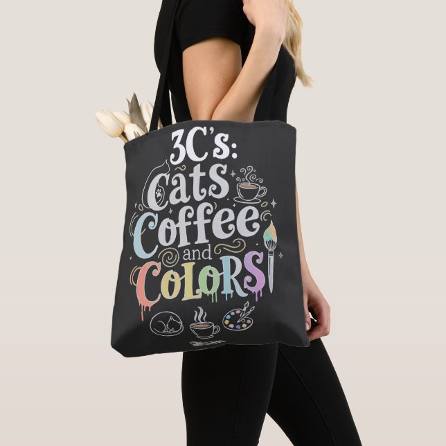 Cats Coffee and Colours Tote Bag (Close Up)
